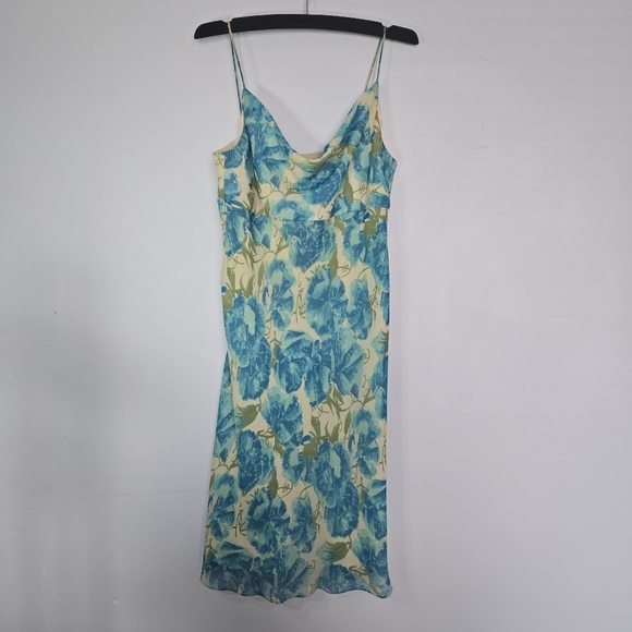 Ann Taylor Tops - VTG Silk Ann Taylor Y2K Green and Blur Floral Cowl Neck Short Dress